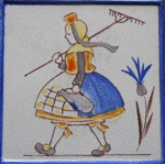 Leuk tegeltje Vrouwtje met hark